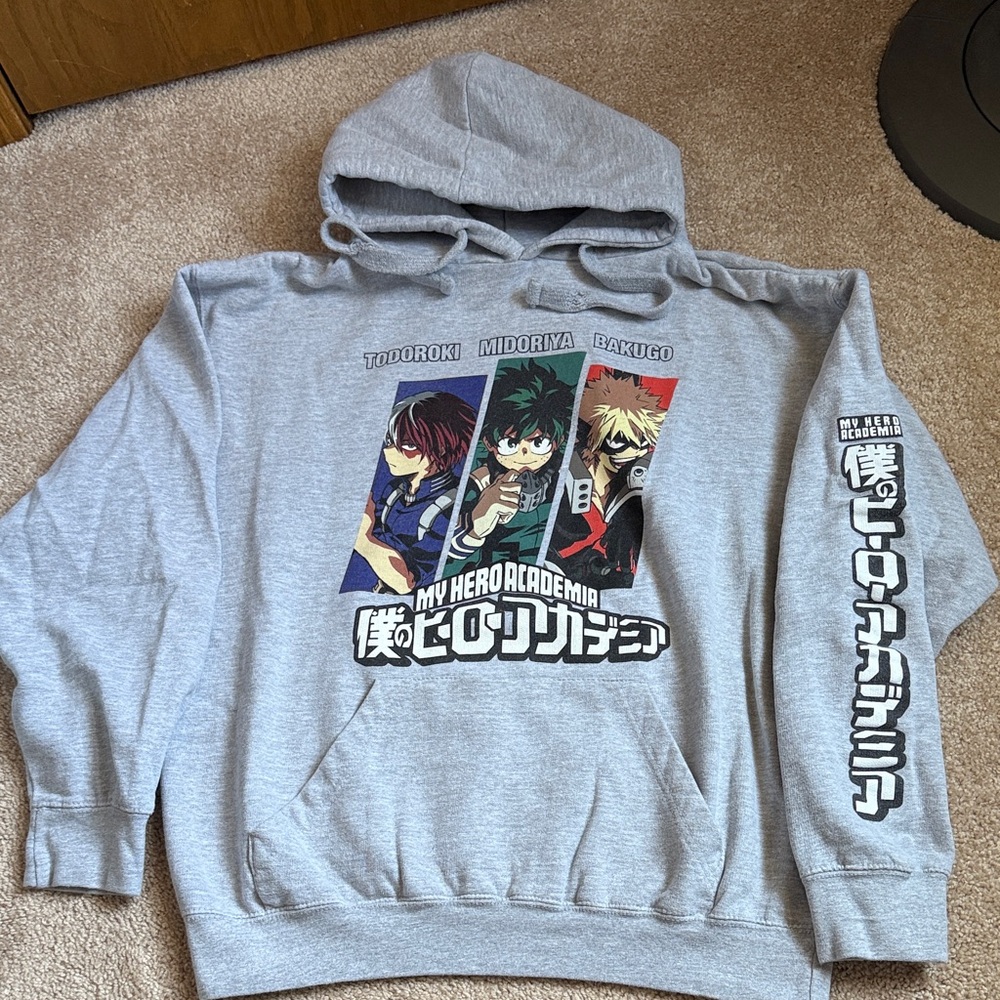My Hero Academia Unisex Grey Graphic Hoodie. Size Medium
